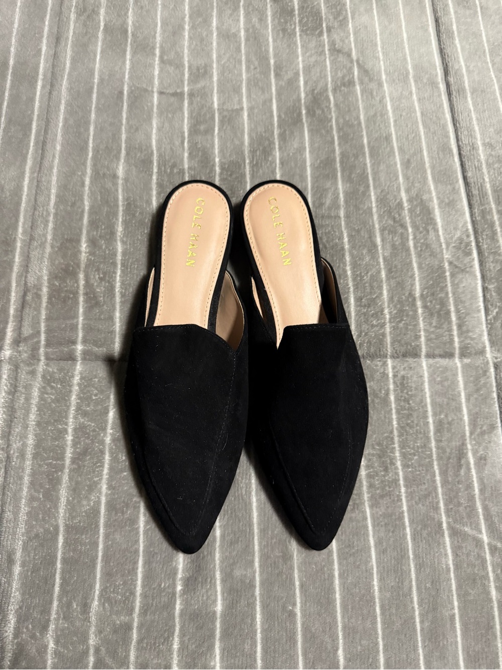 Cole Haan Black Suede Pointed Slip-On Mules